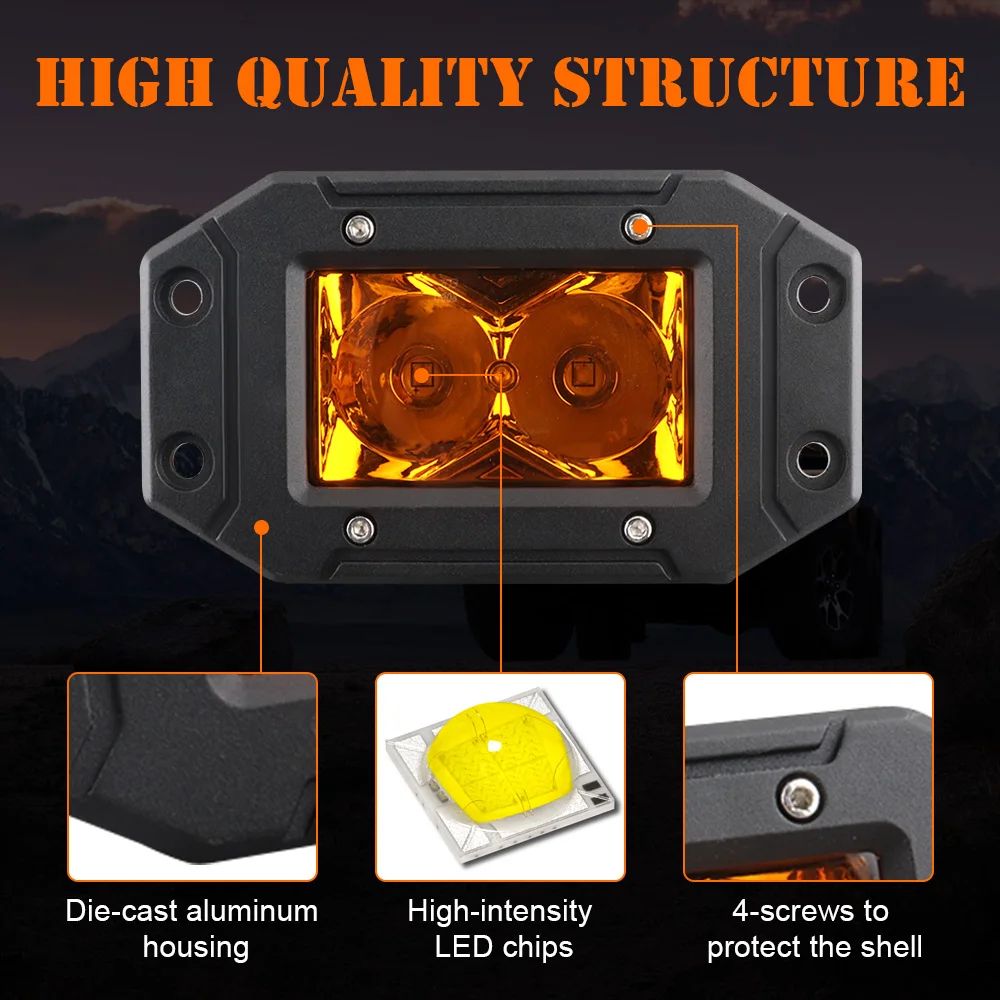 HighIntensity LED Flush Mount Work Light Pods Yellow Spot Beam For OffRoad Trucks ATVs 1