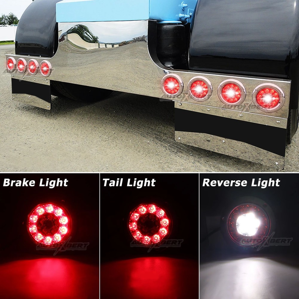 Universal 12V 24V LED Trailer Tail Lights Waterproof Round Brake Lamps For Trucks RVs UTVs 2Pack 5