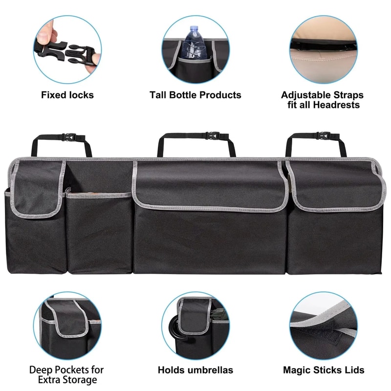 Backseat Hanging Car Trunk Organizer For SUV With 4 Storage Pockets 5