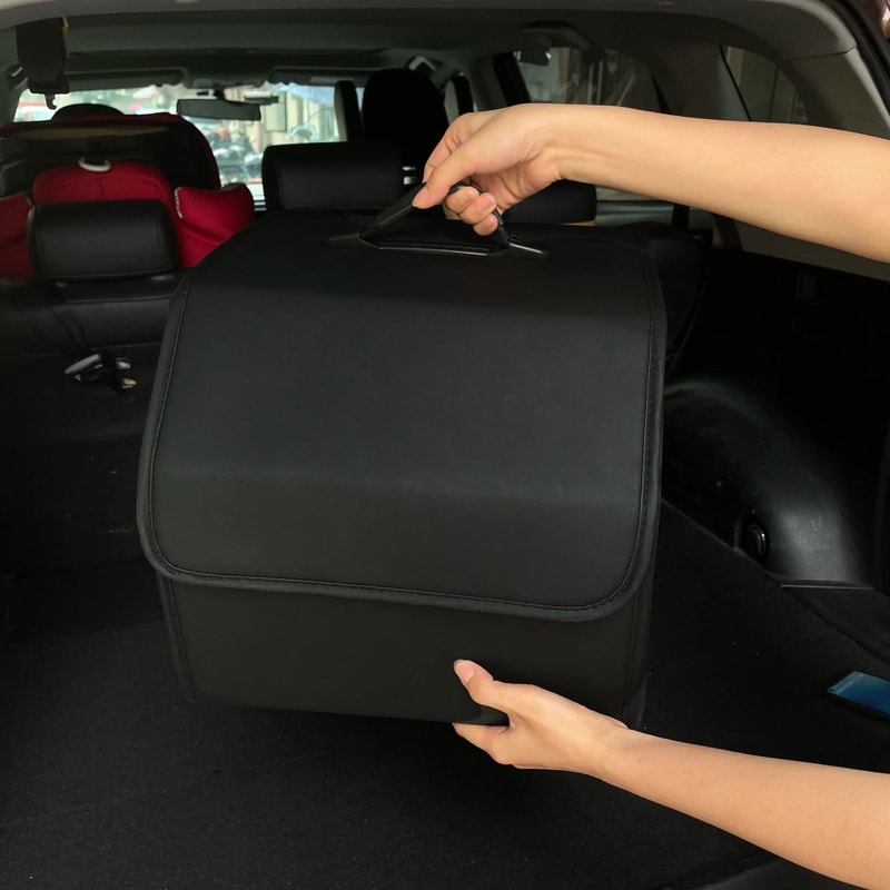 Premium Car Trunk Organizer Collapsible PU Leather Car Storage Box For SUV Sedan 1