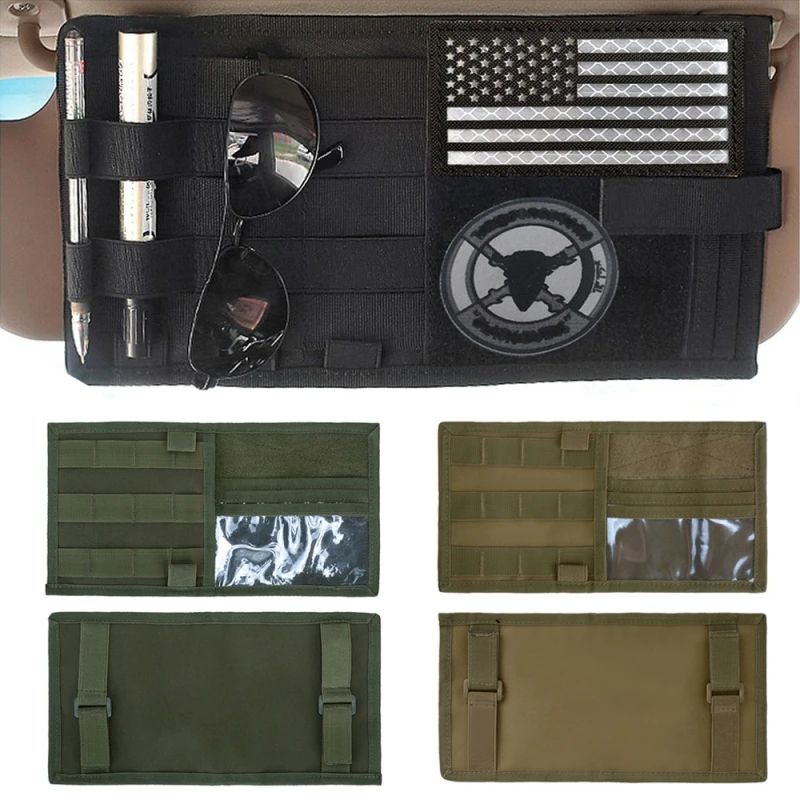Tactical MOLLE Car Visor Organizer Pouch Secure EDC Storage For Cards Phone Pens Gear 3