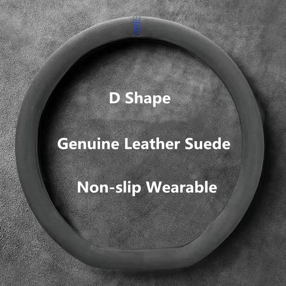 LuxeGrip Cowhide Suede Steering Wheel Cover Universal 3738cm AntiSlip Wrap 8