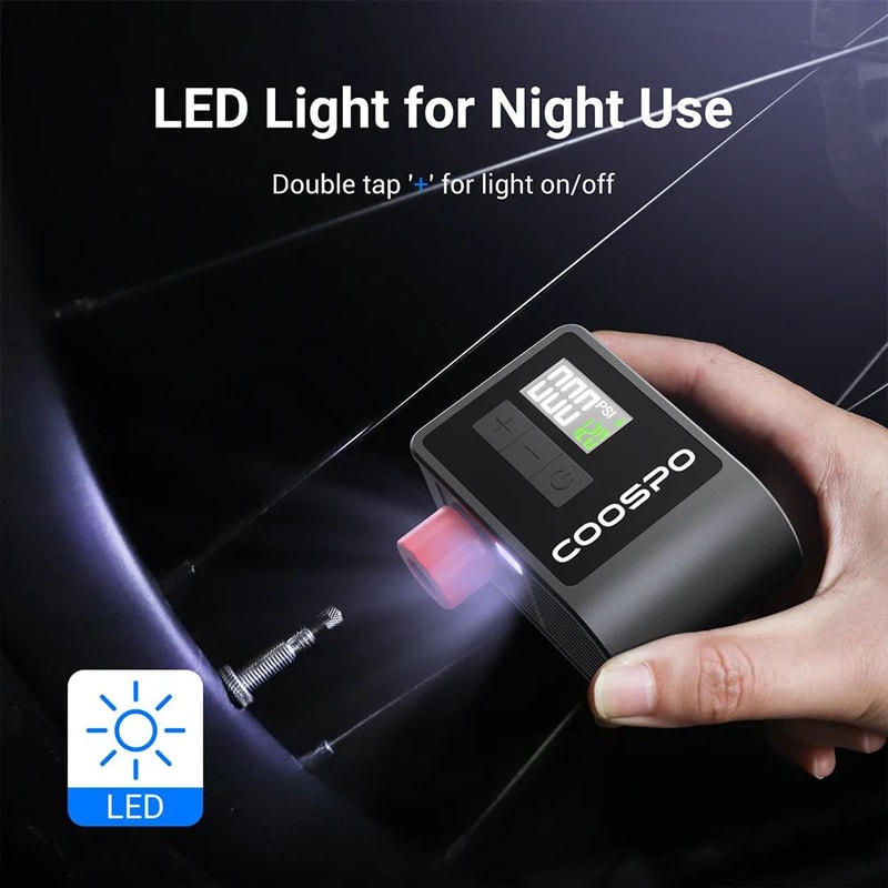 COOSPO Mini Electric Bike Pump 120PSI Portable Digital Tire Inflator 4