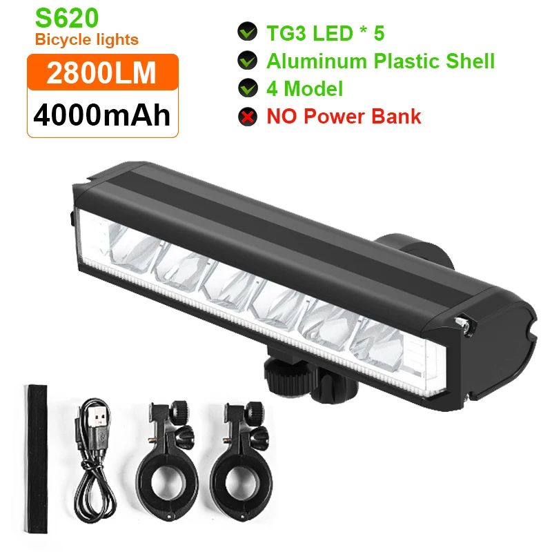 5200LM Rechargeable Bike Light 8000mAh Power Bank Headlight 7