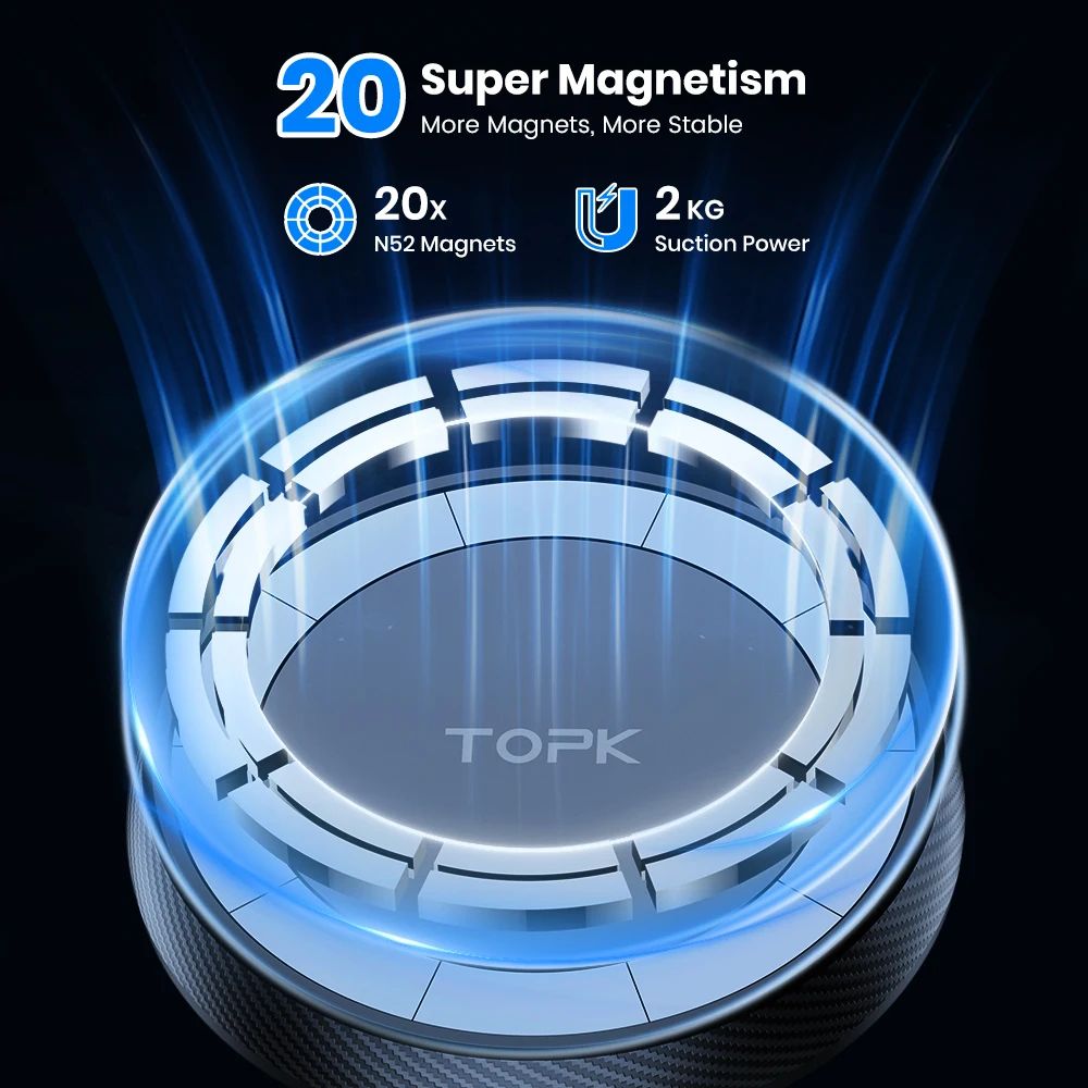 TOPK MagSafe Magnetic Car Phone Mount With Strong Suction Cup Adjustable Long Arm 0