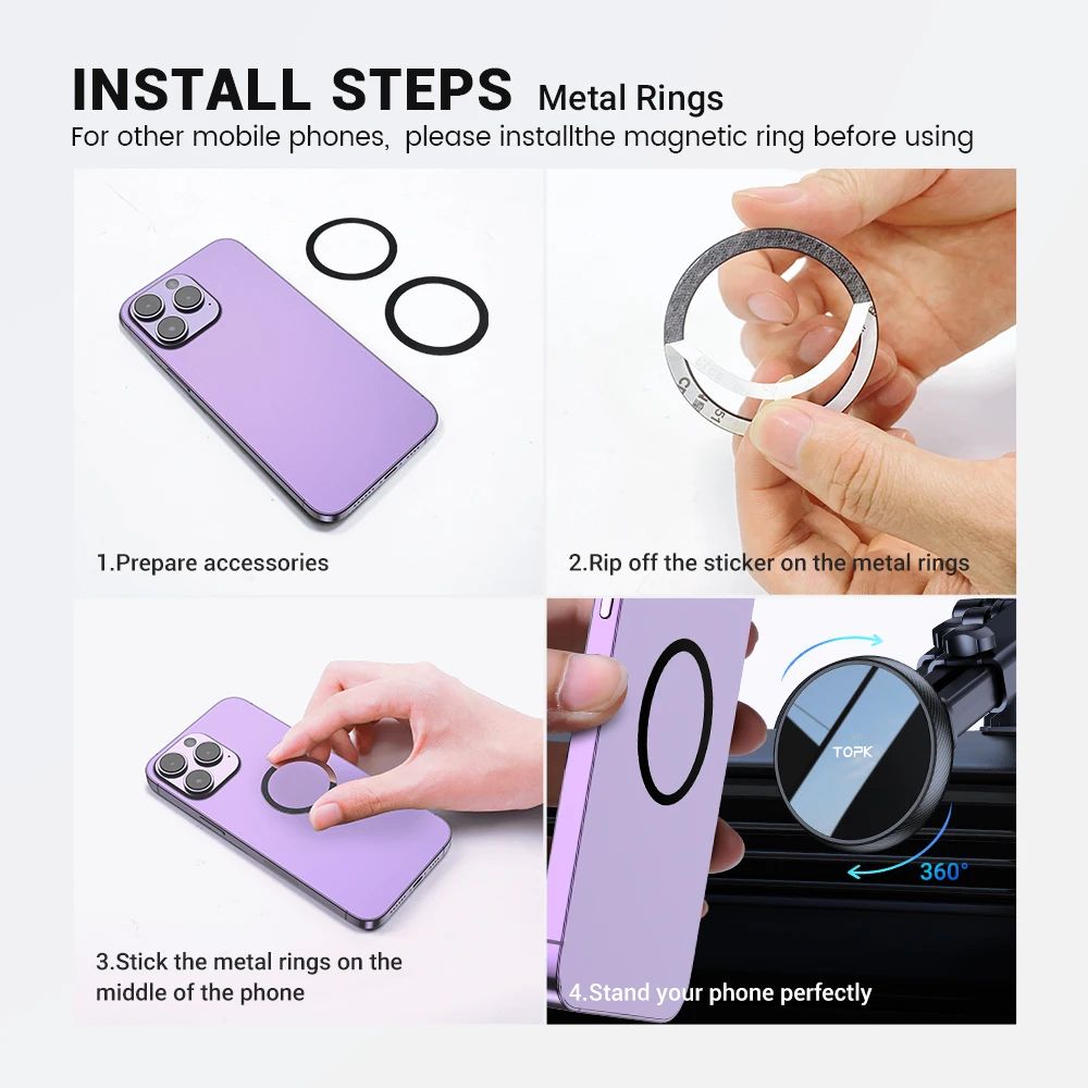 TOPK MagSafe Magnetic Car Phone Mount With Strong Suction Cup Adjustable Long Arm 4