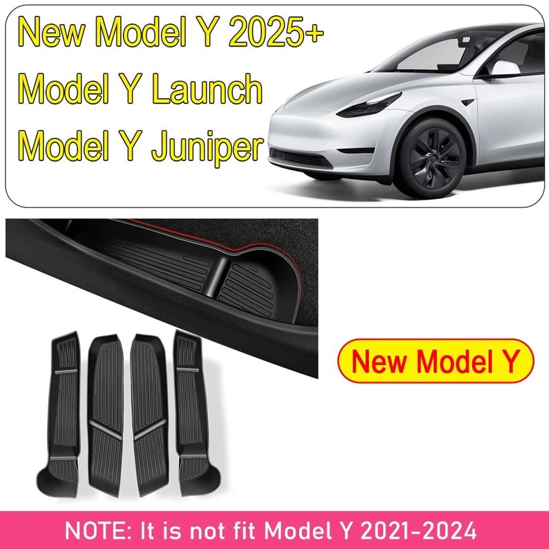 Tesla Model Y Juniper Door Handle Storage Box Set Front Rear Door Organizer Trays 6