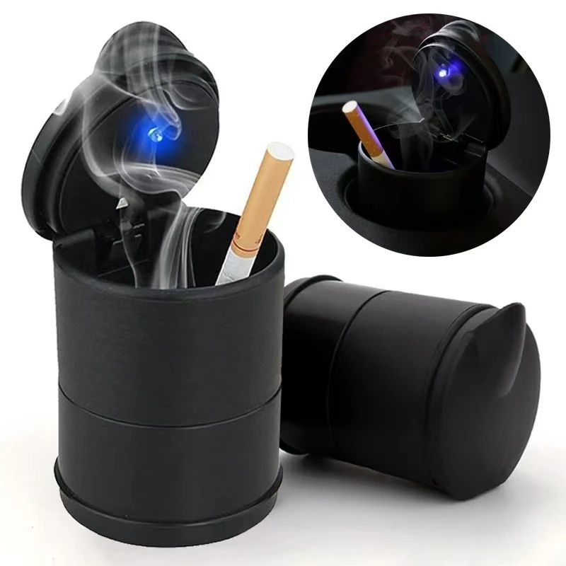 LED Car Ashtray With Lid Smokeless Cup Holder Ashtray Portable Auto Interior Accessory 7x7x10cm 2