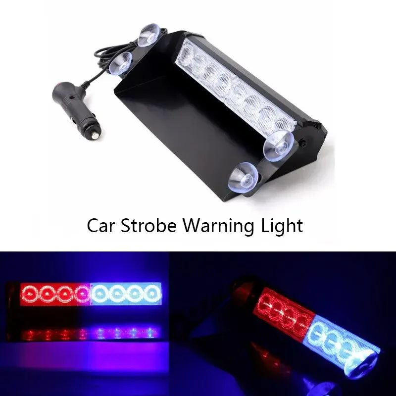 Universal 8LED Car Emergency Strobe Light 12V Red Blue Flashing Grill Beacon 4