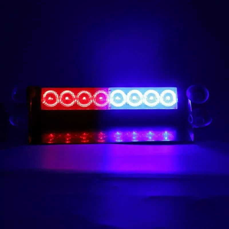 Universal 8LED Car Emergency Strobe Light 12V Red Blue Flashing Grill Beacon 7