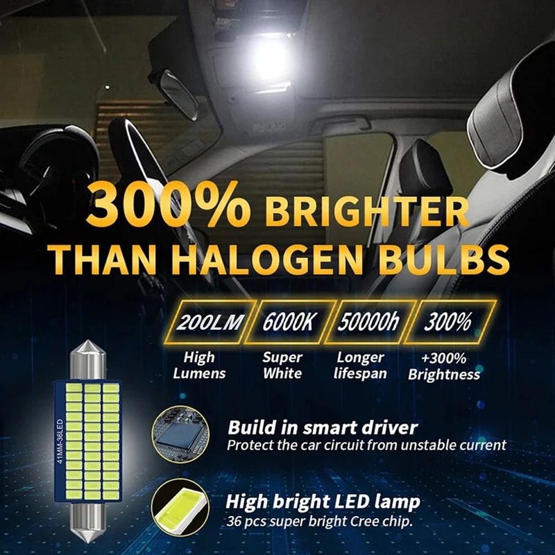 Premium Canbus LED Festoon Bulbs 12V UltraBright C5W Interior License Plate Light Upgrade 2