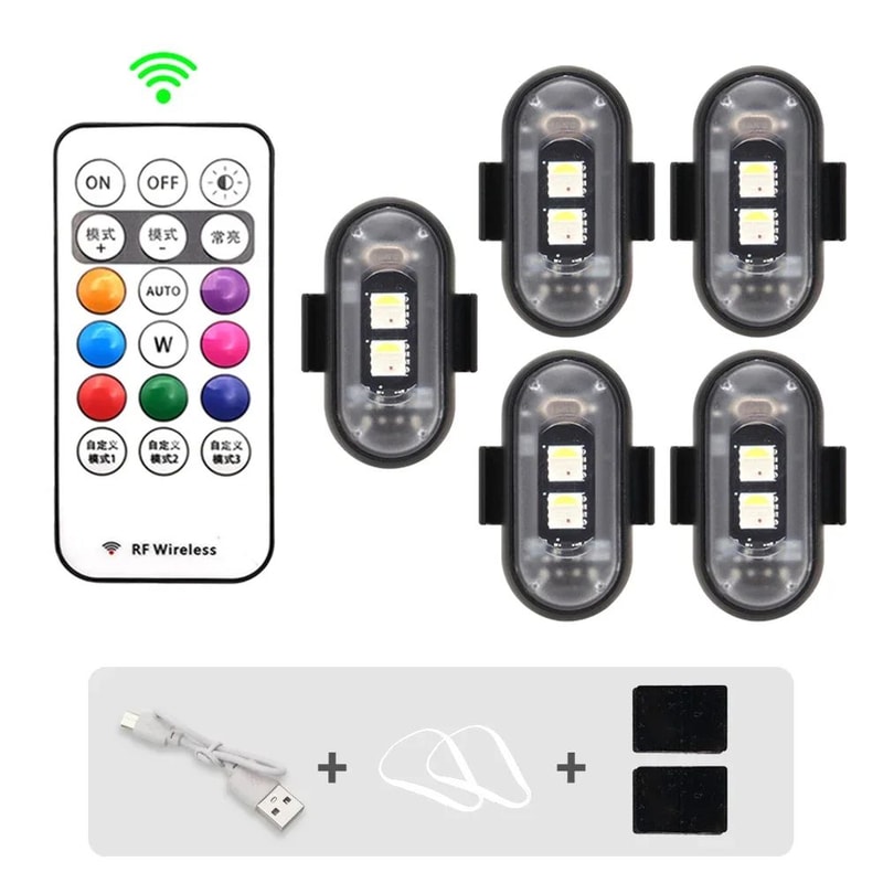 RGB LED Strobe Warning Lights Wireless 8Color Safety Lights For Car Motorcycle 10