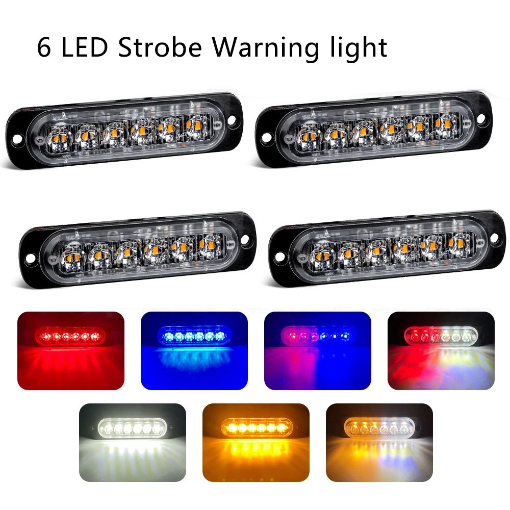 6LED Grille LED Strobe Light 12V24V Compact Emergency Warning Lamp For Cars Trucks 0