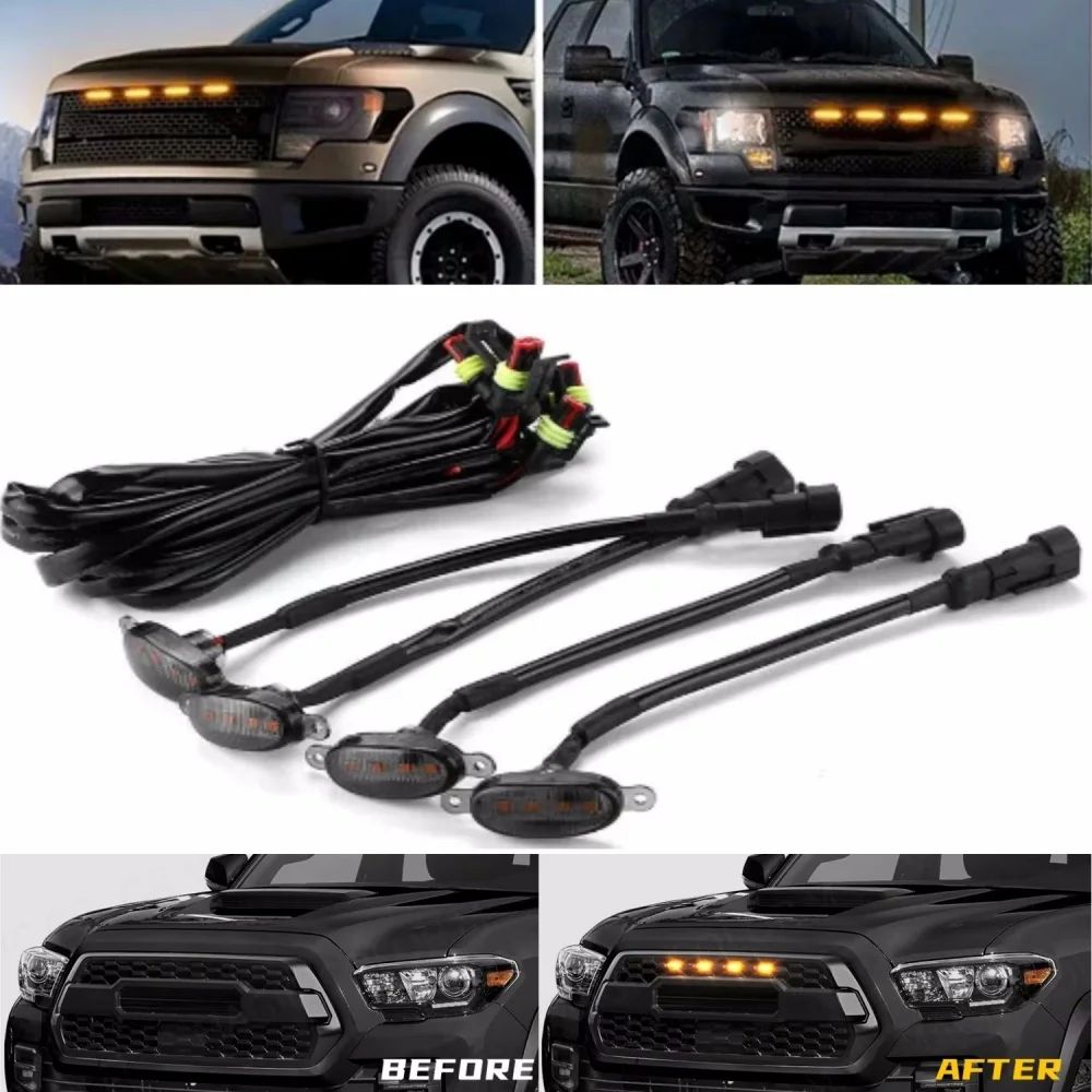 Universal 12LED Car Grille LED Light Smoked Amber White 12V OffRoad Grille Lights For Trucks SUV 1