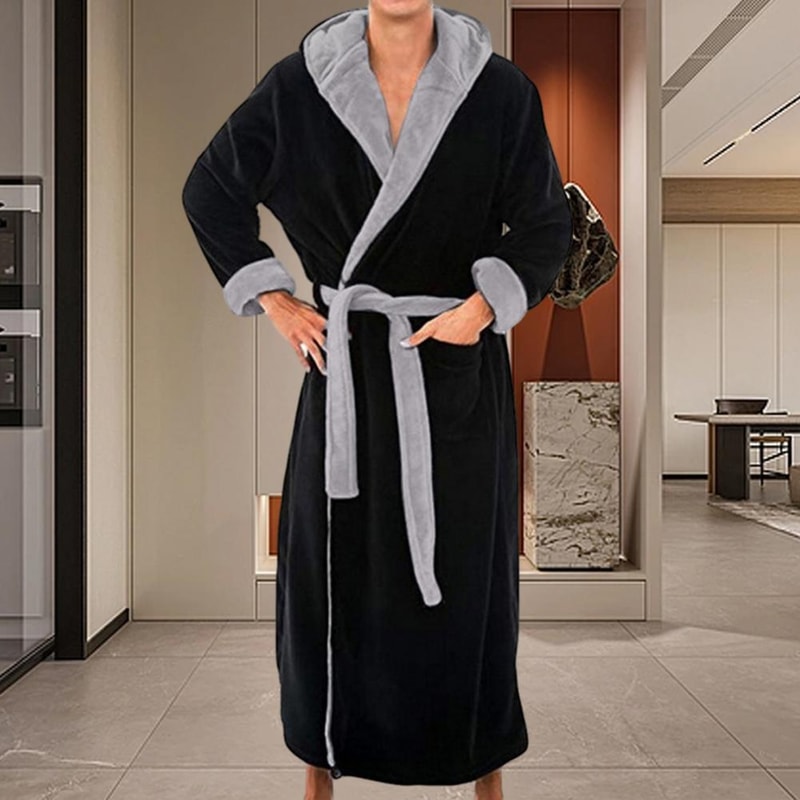 Mens Hooded Bathrobe For Warm After Shower Comfort And Everyday Home Lounging 2