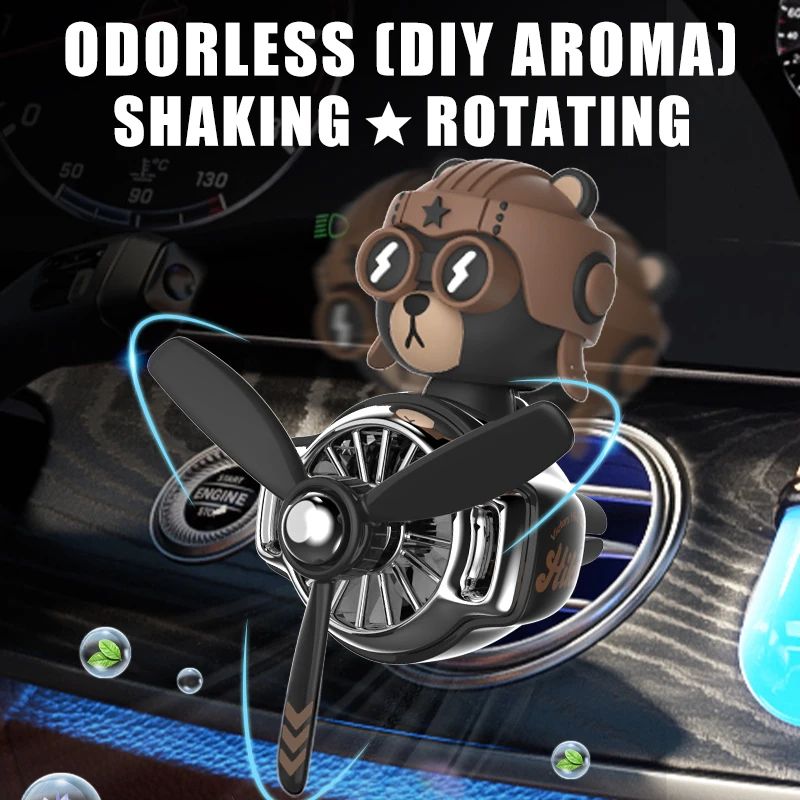 Bear Pilot Rotating Car Vent Air Freshener Refillable Vent Clip Fragrance Diffuser With Propeller 0