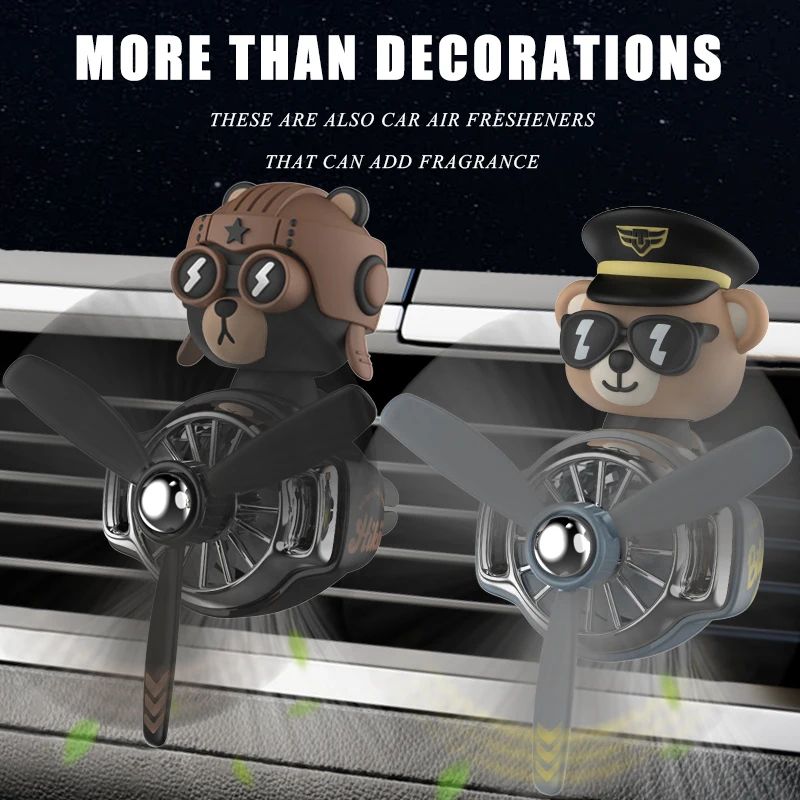 Bear Pilot Rotating Car Vent Air Freshener Refillable Vent Clip Fragrance Diffuser With Propeller 3