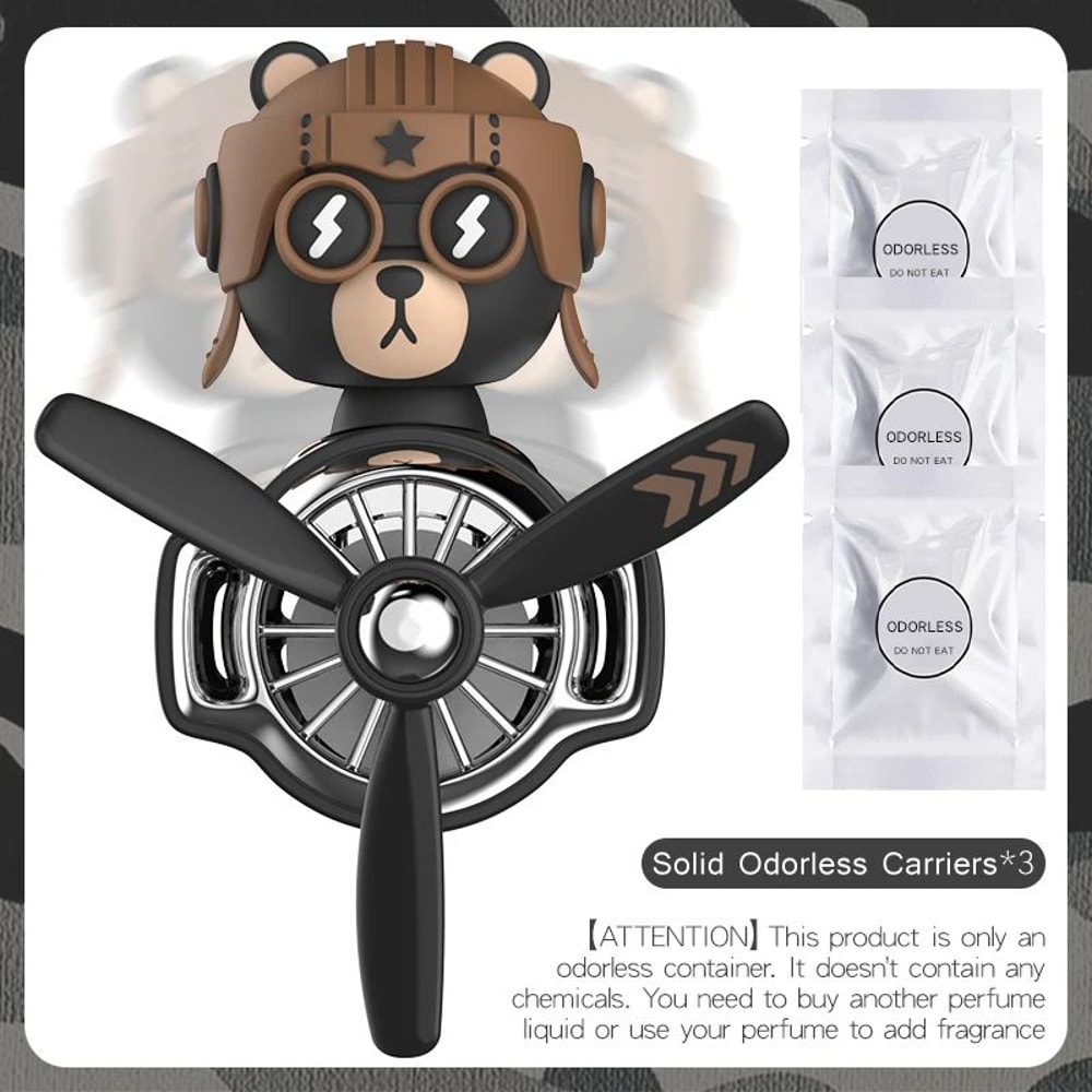 Bear Pilot Rotating Car Vent Air Freshener Refillable Vent Clip Fragrance Diffuser With Propeller 7