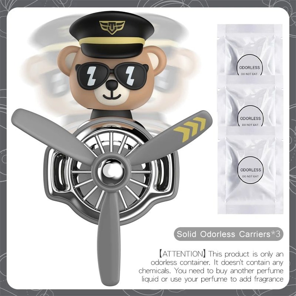 Bear Pilot Rotating Car Vent Air Freshener Refillable Vent Clip Fragrance Diffuser With Propeller 8