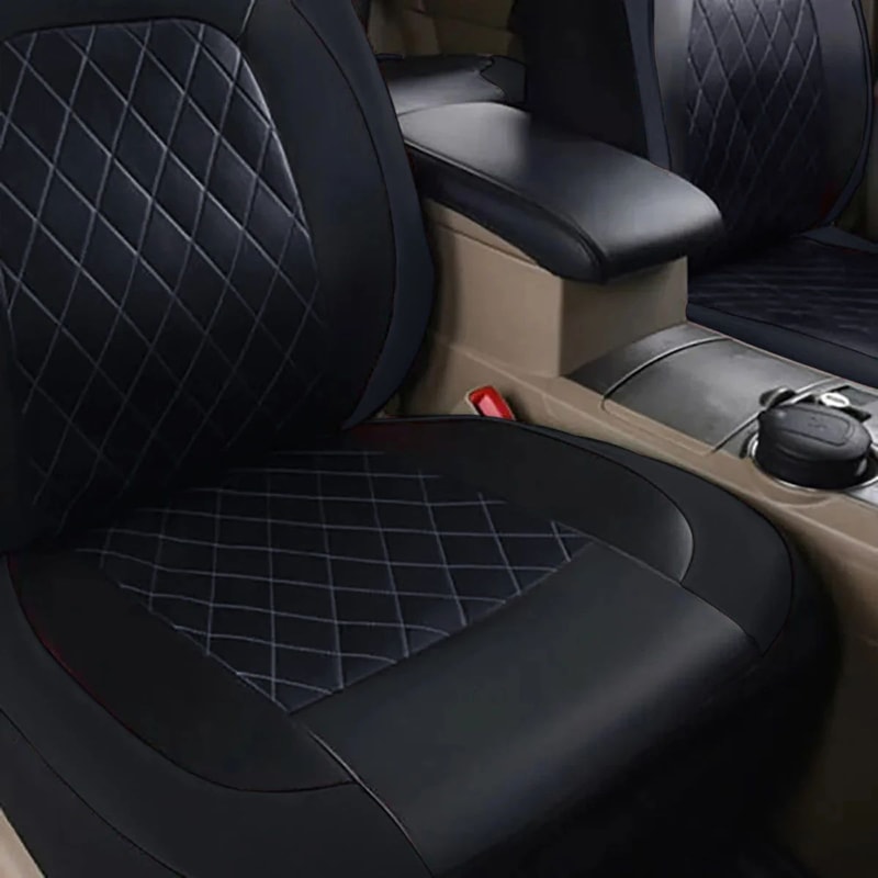 AllSeason Quilted PU Leather Waterproof Car Seat Cover Set FullSurround Protection Universal Fit 5