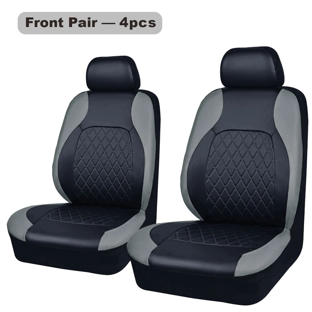 AllSeason Quilted PU Leather Waterproof Car Seat Cover Set FullSurround Protection Universal Fit 10