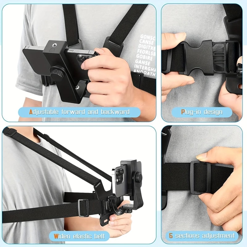 5in1 Ergonomic Chest Mount Phone Holder Adjustable Phone Chest Strap For Stable POV Recording 4