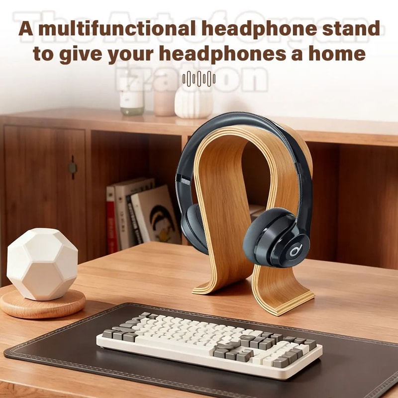 UShaped Wooden Headphone Stand For Desk Desktop Headphone Holder Display 4