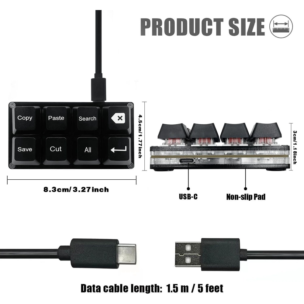 ProKey 8Key Programmable Macro Keypad Compact USB Shortcut Controller For Gaming Productivity 5