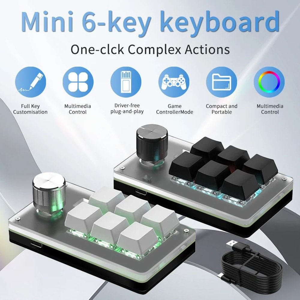 RGB Programmable Macro Keypad With Control Knob 6Key Mechanical Mini Keyboard For Gaming Creative 0