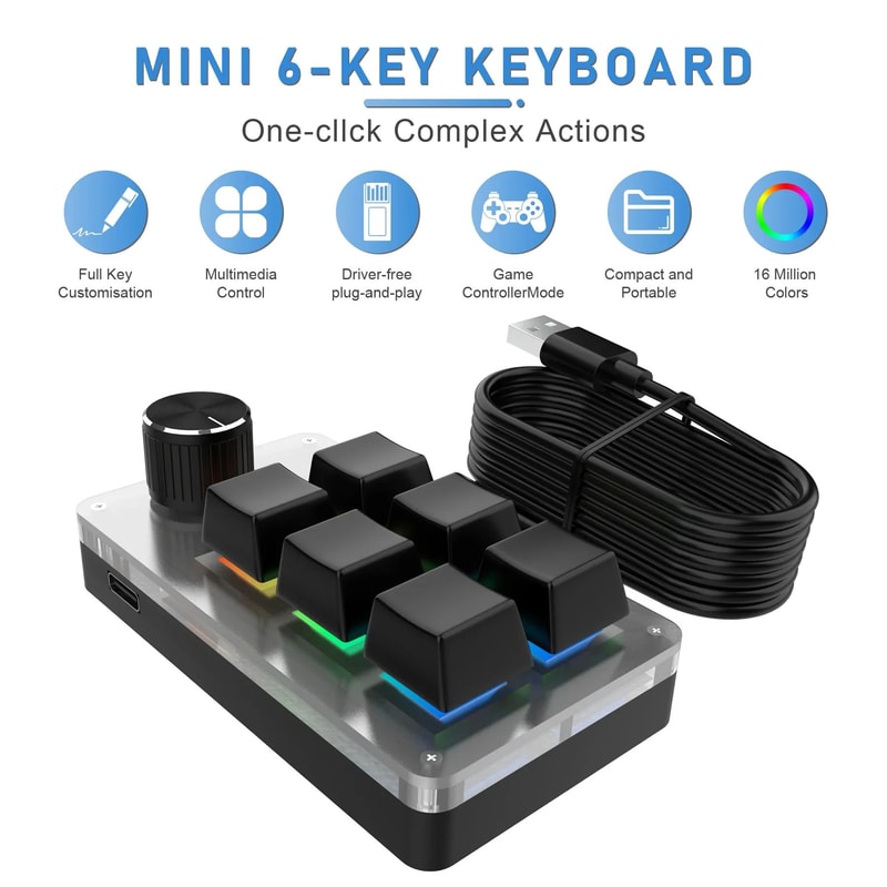 RGB Programmable Macro Keypad With Control Knob 6Key Mechanical Mini Keyboard For Gaming Creative 1