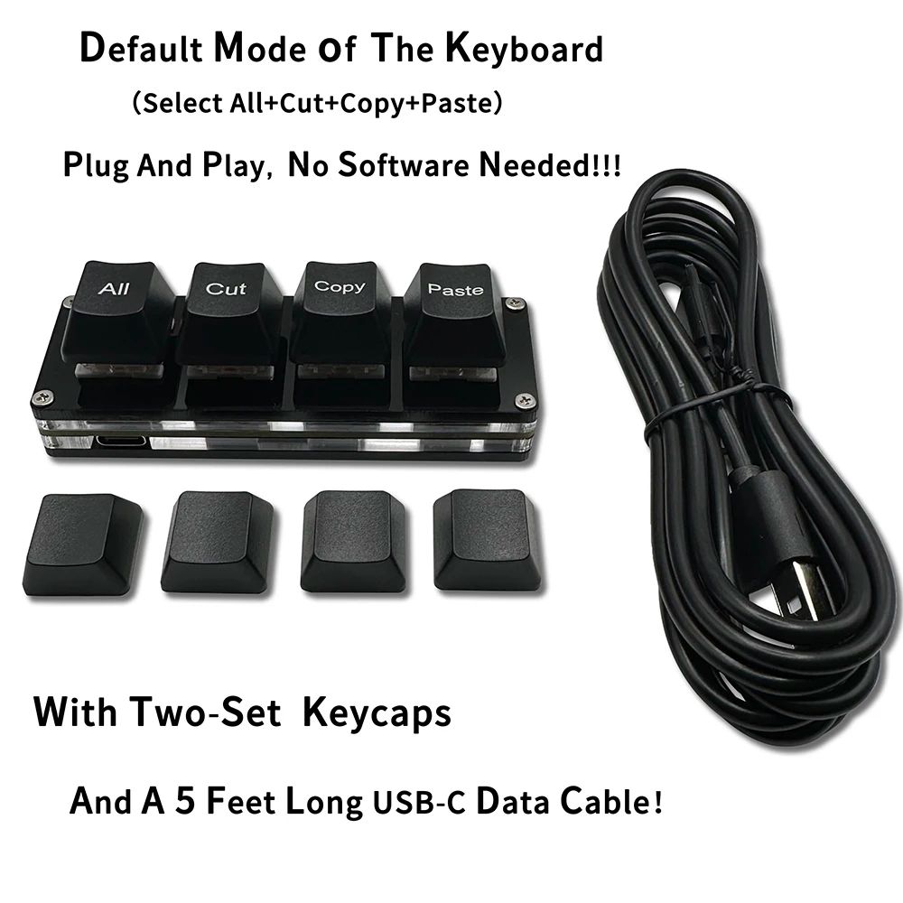 RGB Mini Macro Pad Keyboard 4Key Copy Paste Shortcut Mechanical Keypad 5
