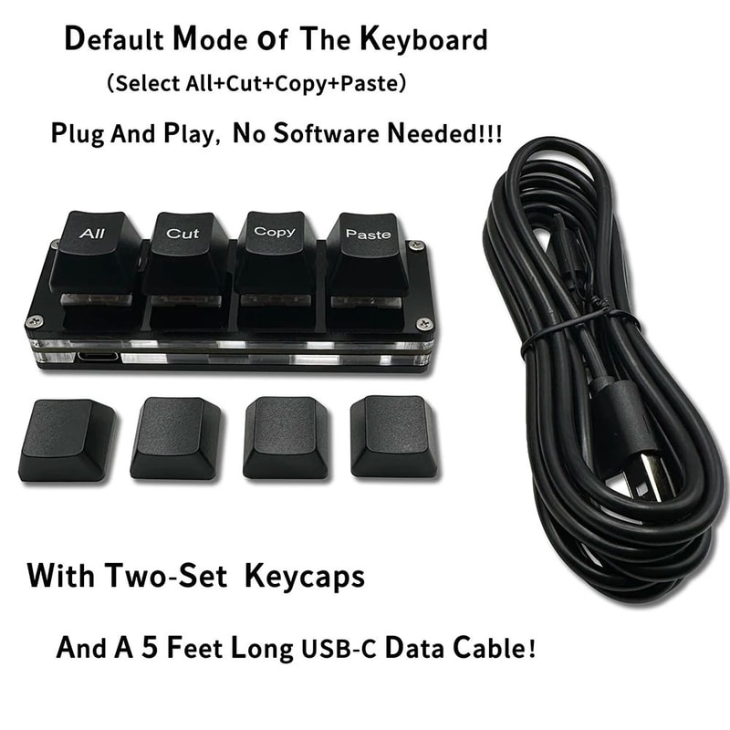RGB Mini Macro Pad Keyboard 4Key Copy Paste Shortcut Mechanical Keypad 5