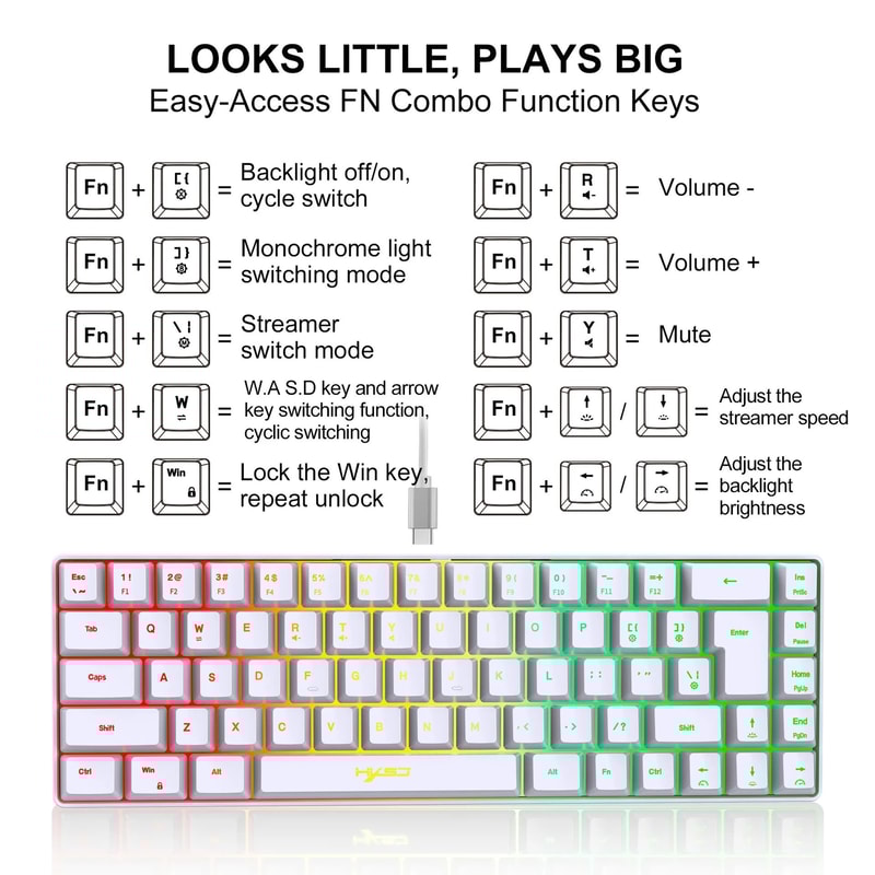 60 Compact RGB Backlit Keyboard 68Key Portable Wired Mini Keyboard For Gaming Office 4
