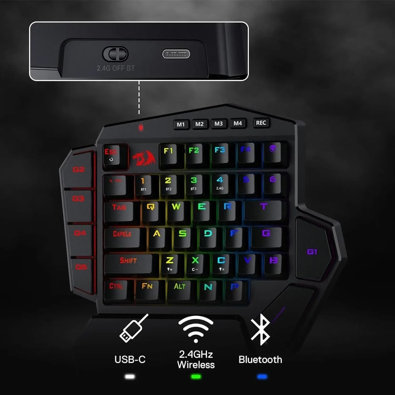 Redragon K585 PRO Wireless OneHanded RGB Gaming Keypad With Macro Keys Wrist Support 5