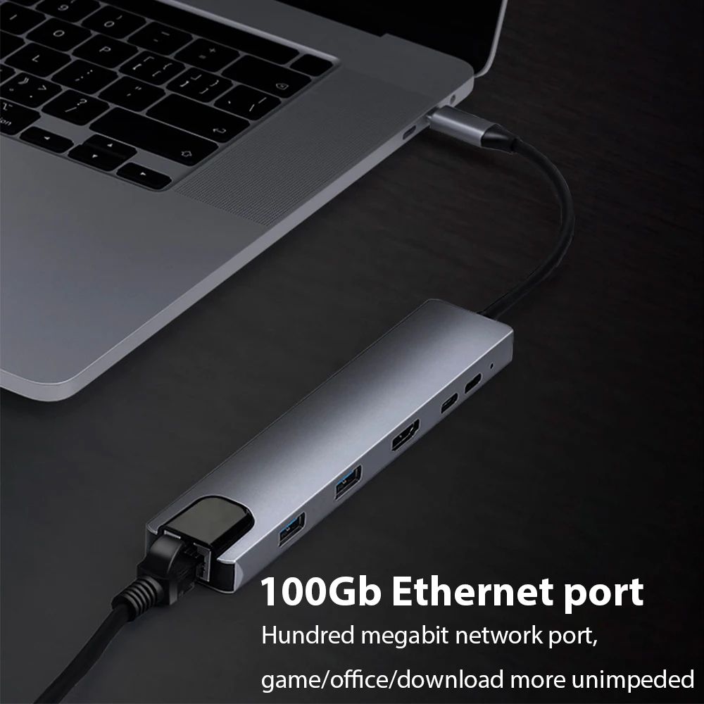 6in1 USBC Hub Docking Station With Ethernet 65W Charging 3