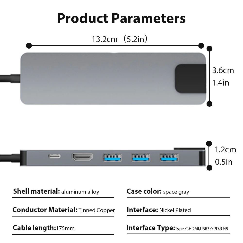 6in1 USBC Hub Docking Station With Ethernet 65W Charging 4