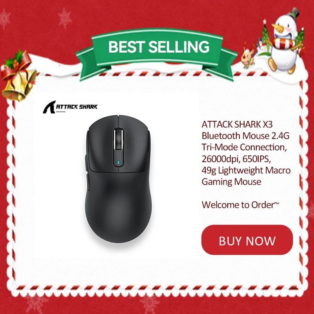 Attack Shark X3 Ultralight Wireless Gaming Mouse PAW3395 TriMode 26K DPI Precision 0