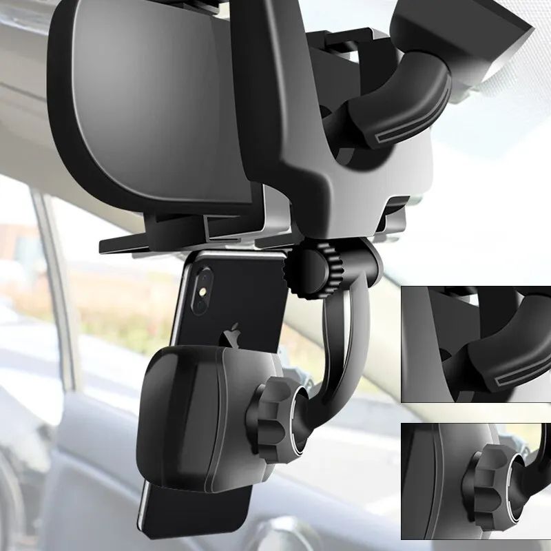 360 Rotatable Rearview Mirror Phone Holder Foldable Adjustable Car Phone Mount For Safe GPS Naviga 3