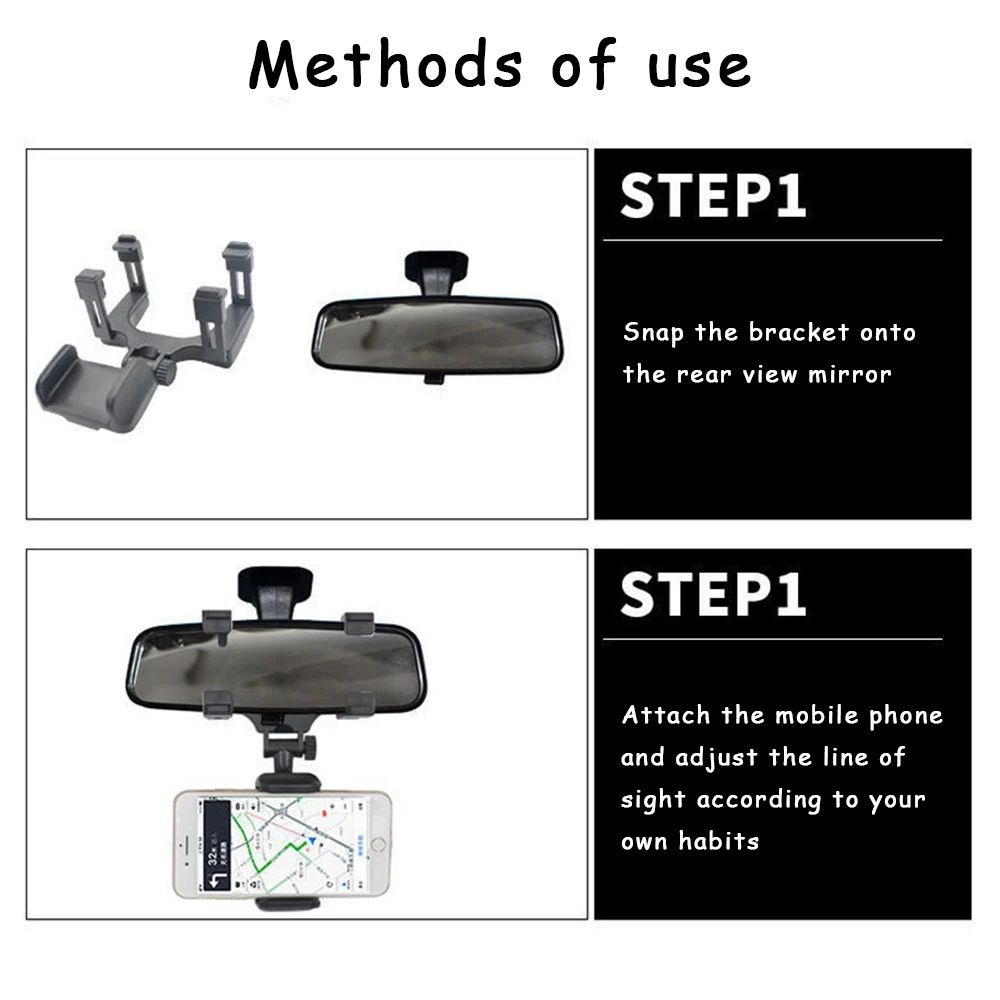 360 Rotatable Rearview Mirror Phone Holder Foldable Adjustable Car Phone Mount For Safe GPS Naviga 4