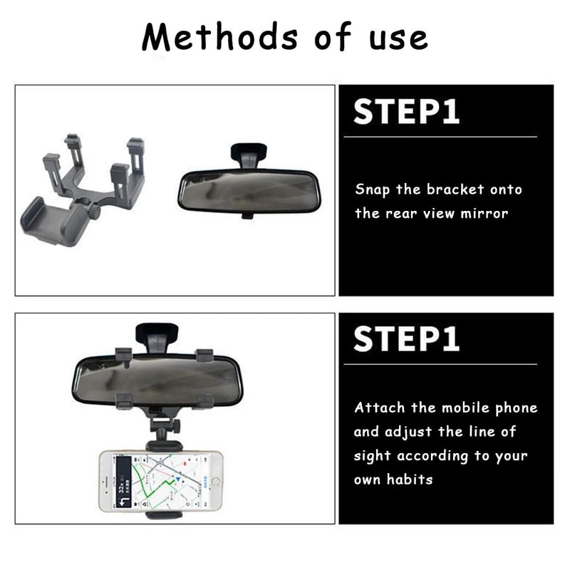 360 Rotatable Rearview Mirror Phone Holder Foldable Adjustable Car Phone Mount For Safe GPS Naviga 4