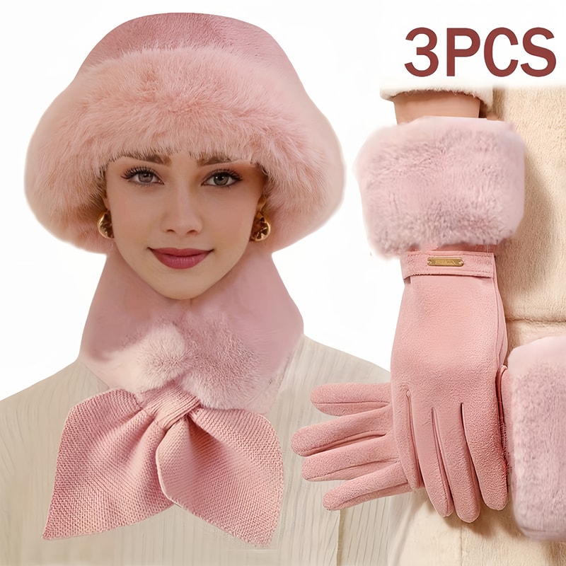 Womens Winter Hat Scarf Gloves Set Matching Cold Weather Accessories 3