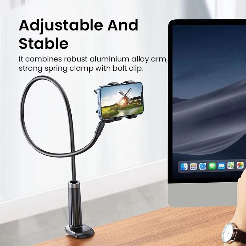 Universal Adjustable Phone Stand With Rotating Clip Bedside Desk HandsFree Holder 1