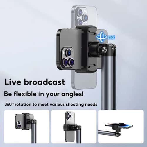 Adjustable Floor Tablet Stand with 360° Rotating Clip - Aluminum iPad stand for Hands-Free Viewing