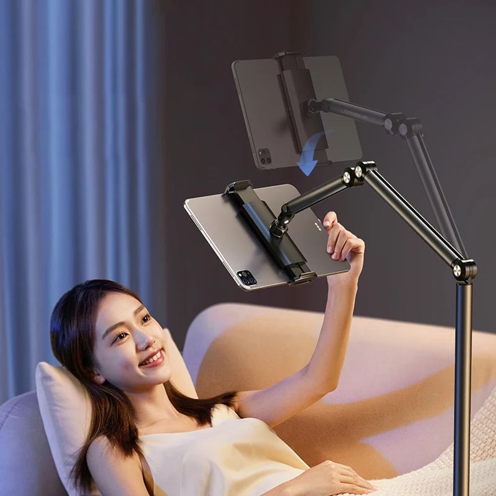 Adjustable Floor Tablet Stand With 360 Rotating Clip Aluminum IPad Stand For HandsFree Viewing 1