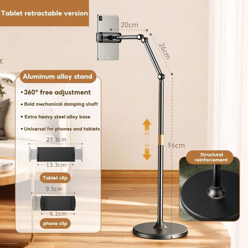 Adjustable Floor Tablet Stand With 360 Rotating Clip Aluminum IPad Stand For HandsFree Viewing 7