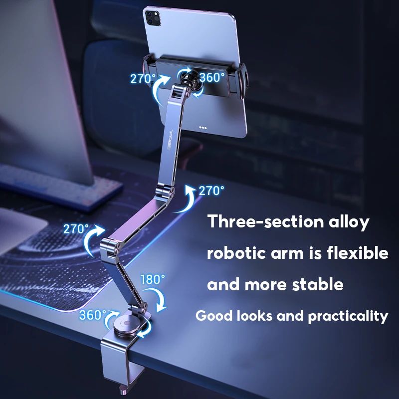 MoZhao 360 Rotating Tablet Stand Foldable Aluminum Tablet Phone Holder With Magnetic Base 5