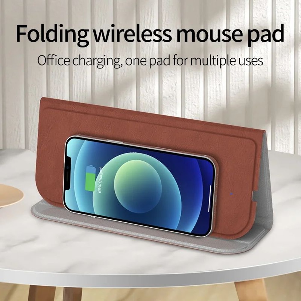 TriFold Wireless Charging Mouse Pad Desk Mat With Phone Stand 15W Qi 1