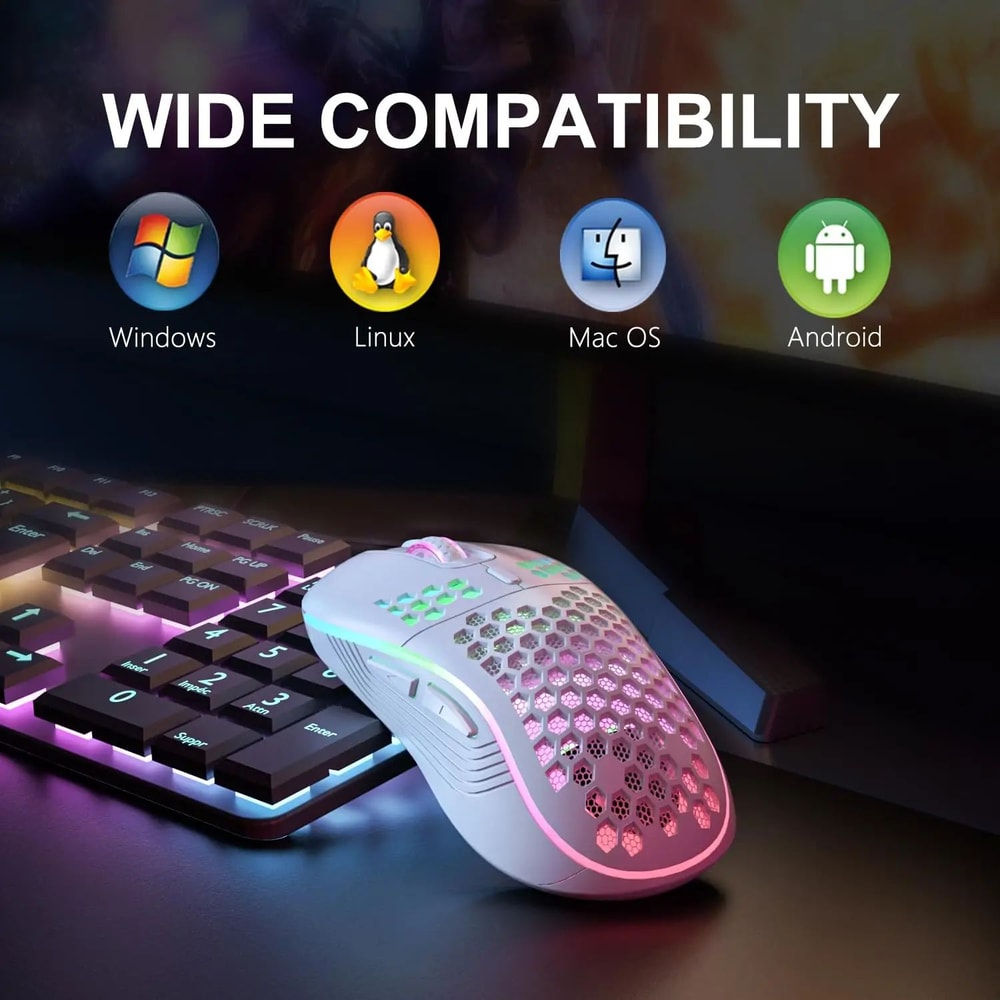 RGB Honeycomb Wireless Gaming Mouse Rechargeable Ergonomic 6Button Precision Mouse 2