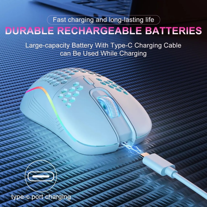 RGB Honeycomb Wireless Gaming Mouse Rechargeable Ergonomic 6Button Precision Mouse 4