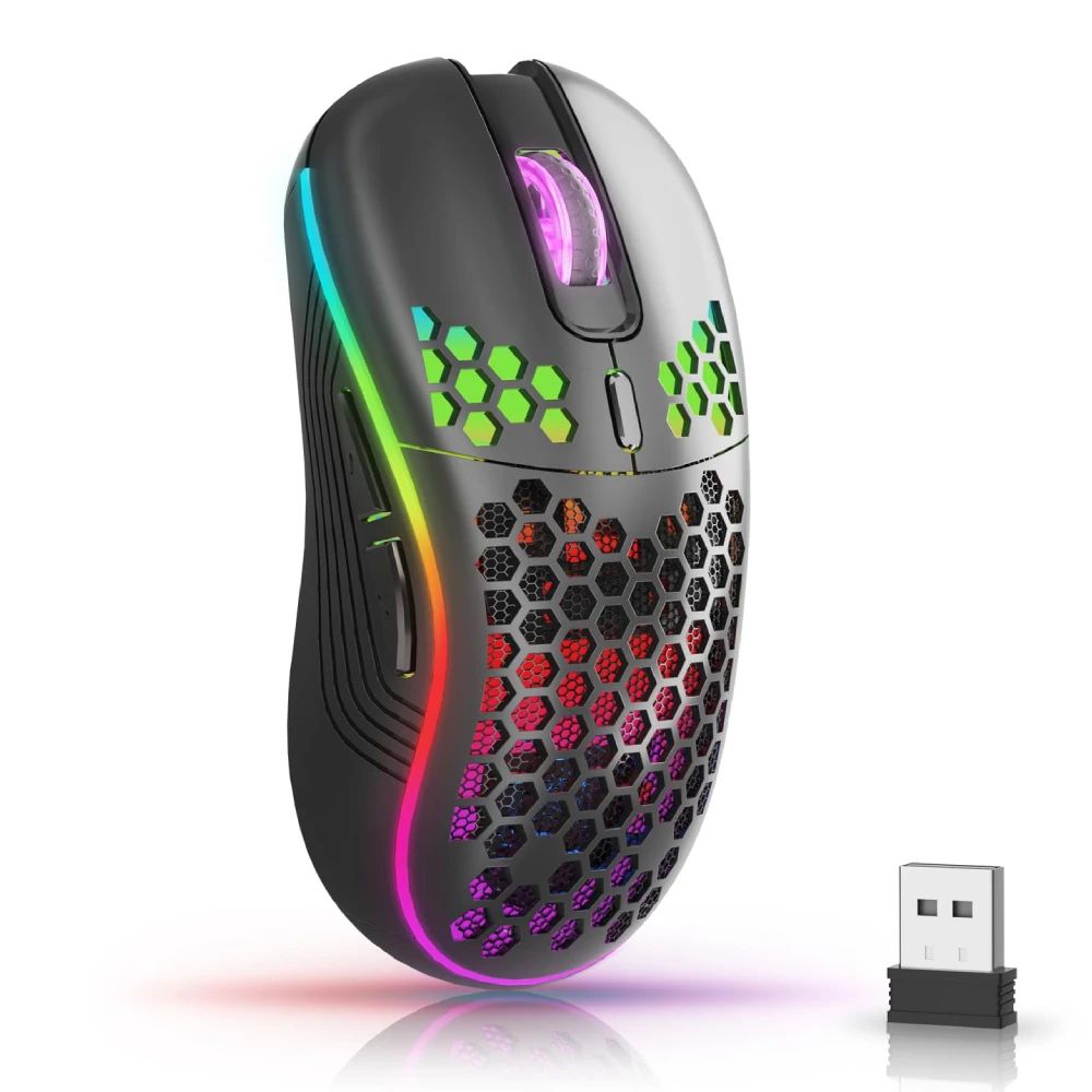 RGB Honeycomb Wireless Gaming Mouse Rechargeable Ergonomic 6Button Precision Mouse 7